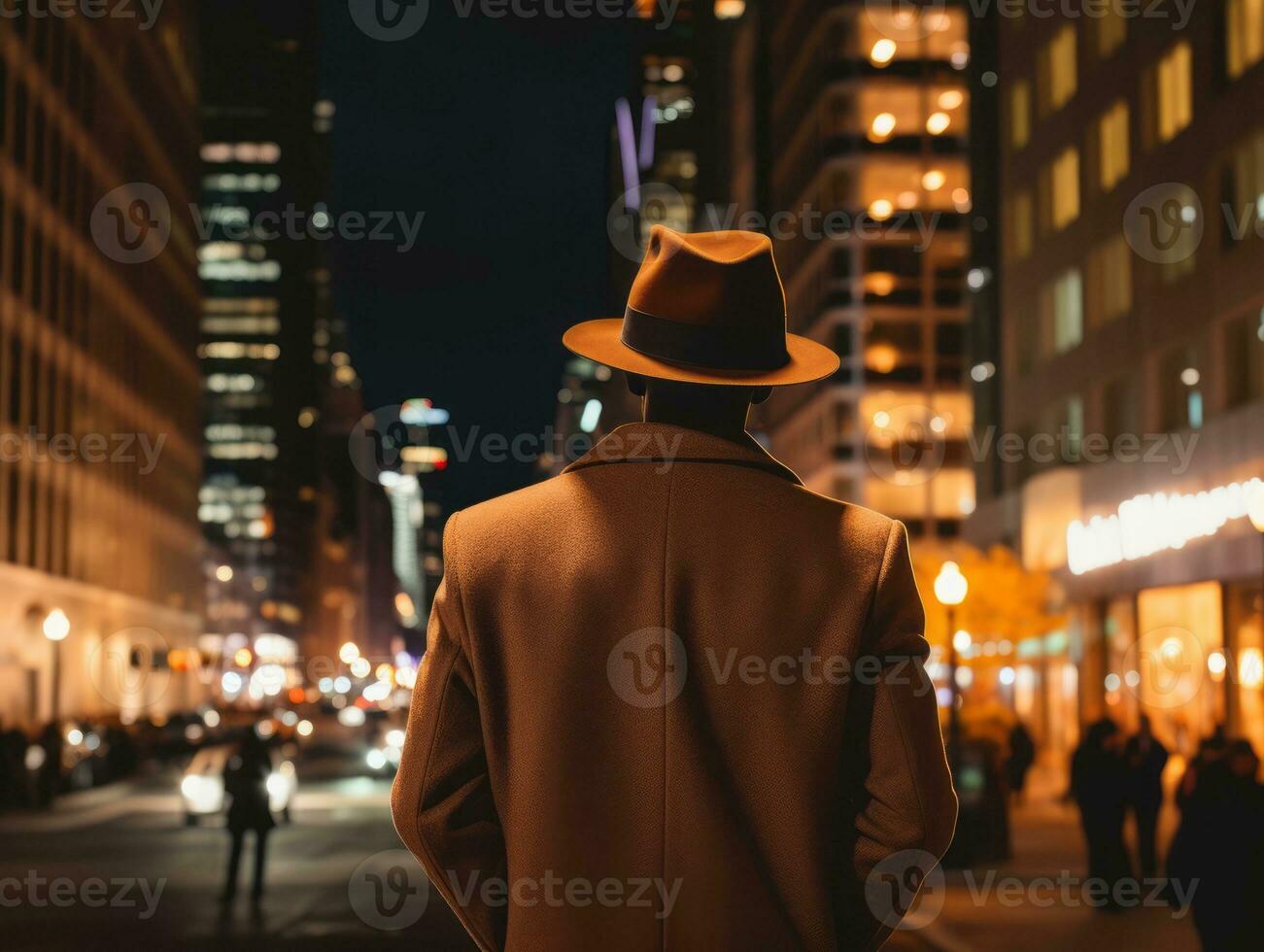 Man enjoys a leisurely stroll through the vibrant city streets AI Generative photo