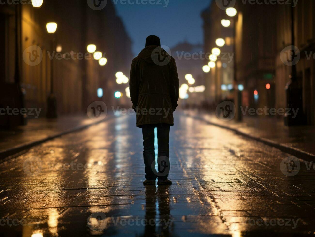 Man enjoys a leisurely stroll through the vibrant city streets AI Generative photo