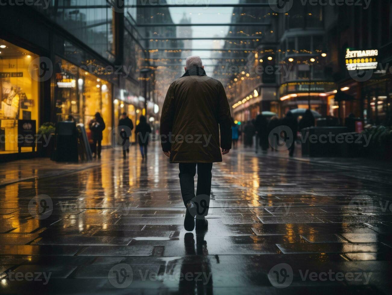 Man enjoys a leisurely stroll through the vibrant city streets AI Generative photo