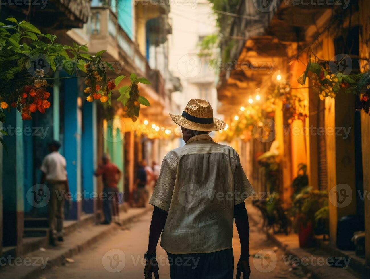 Man enjoys a leisurely stroll through the vibrant city streets AI Generative photo