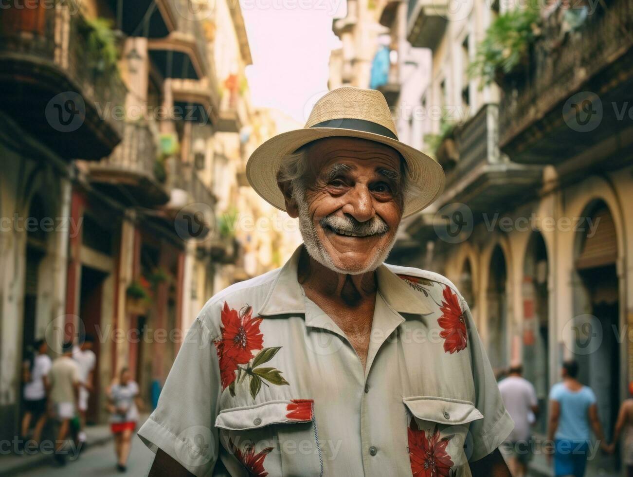 Man enjoys a leisurely stroll through the vibrant city streets AI Generative photo