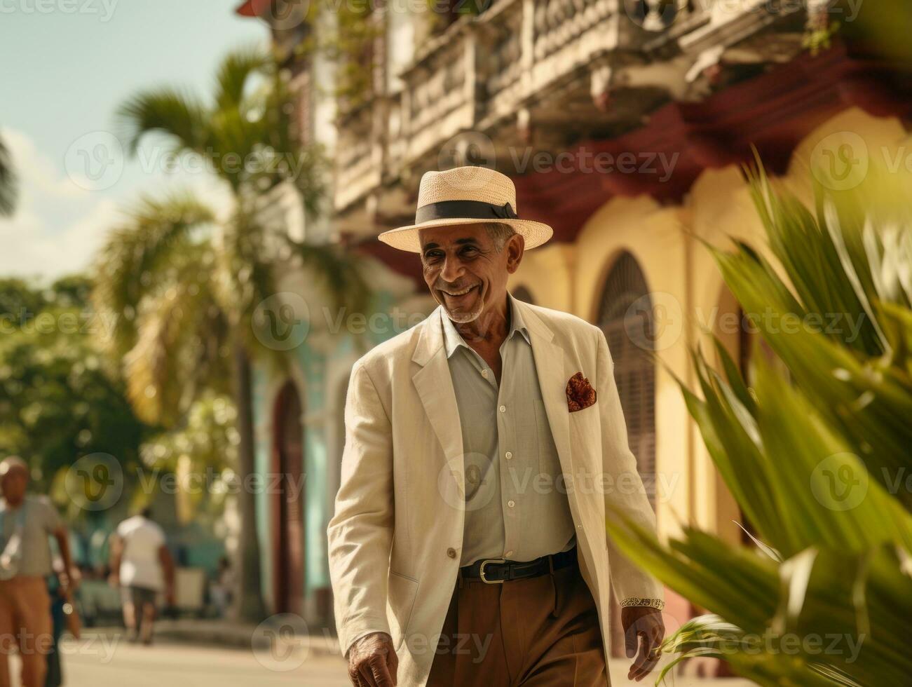 Man enjoys a leisurely stroll through the vibrant city streets AI Generative photo