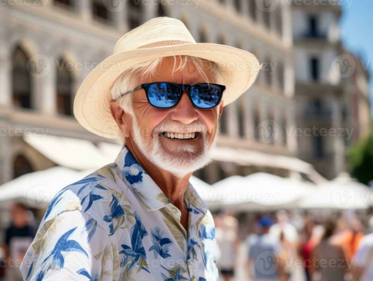 Man enjoys a leisurely stroll through the vibrant city streets AI Generative photo