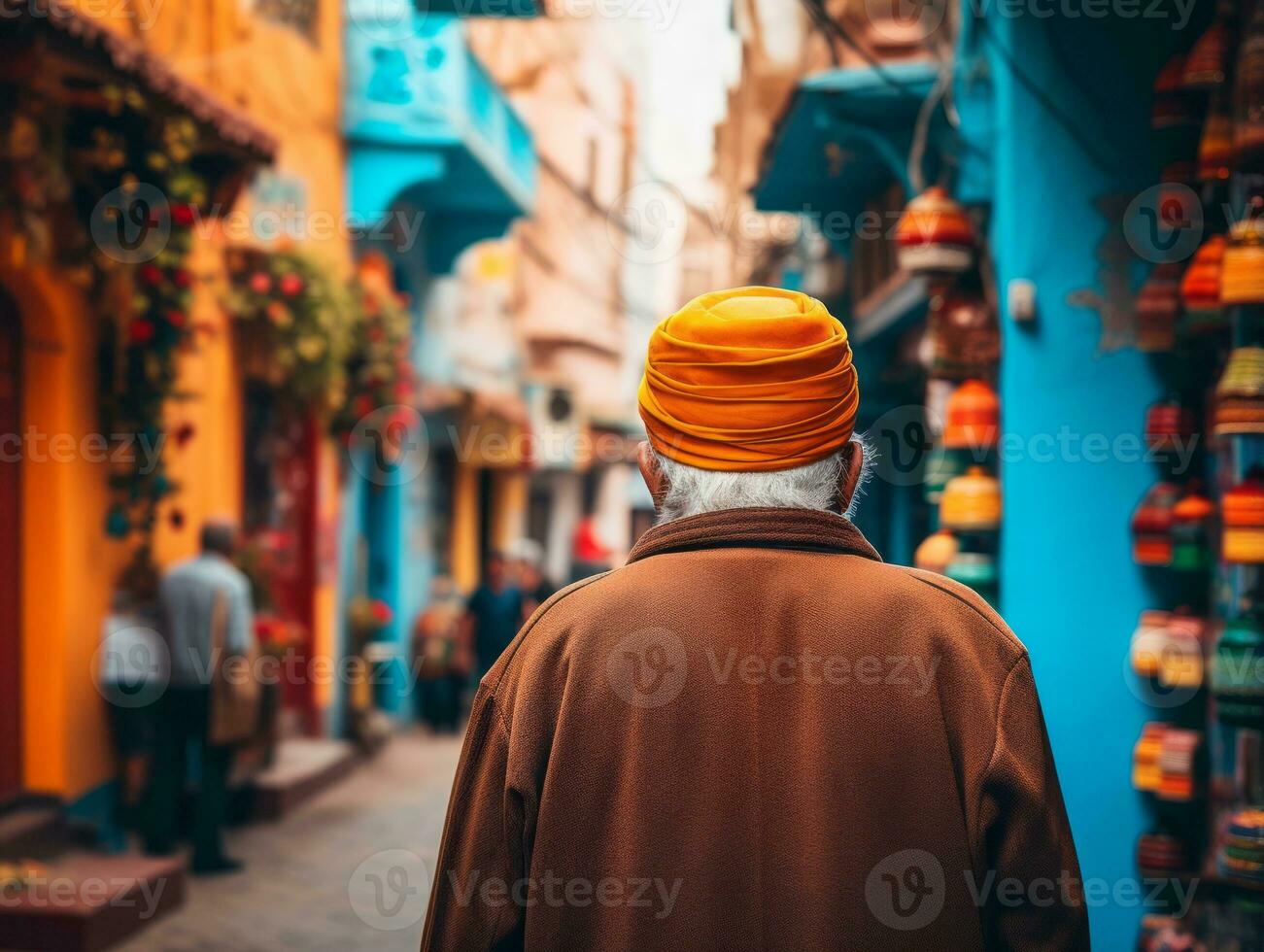 Man enjoys a leisurely stroll through the vibrant city streets AI Generative photo