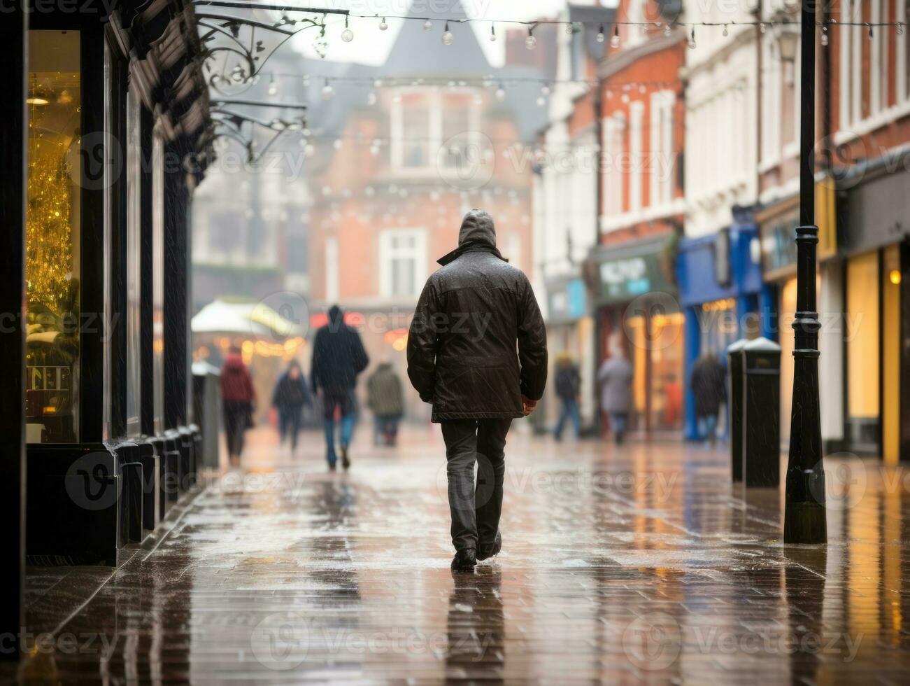 Man enjoys a leisurely stroll through the vibrant city streets AI Generative photo