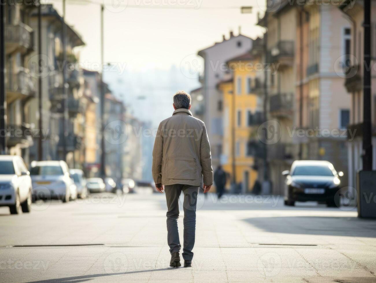 Man enjoys a leisurely stroll through the vibrant city streets AI Generative photo