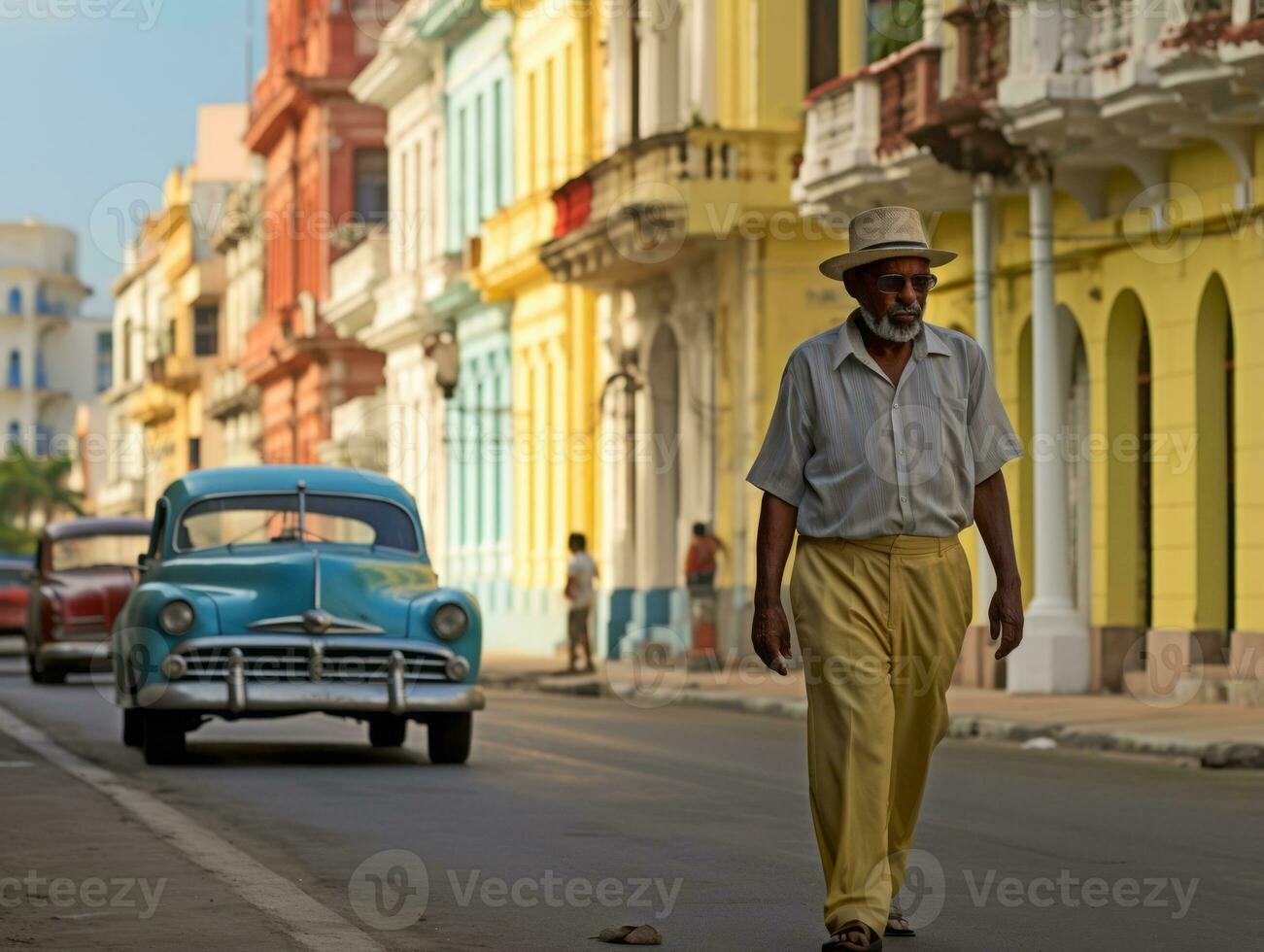 Man enjoys a leisurely stroll through the vibrant city streets AI Generative photo