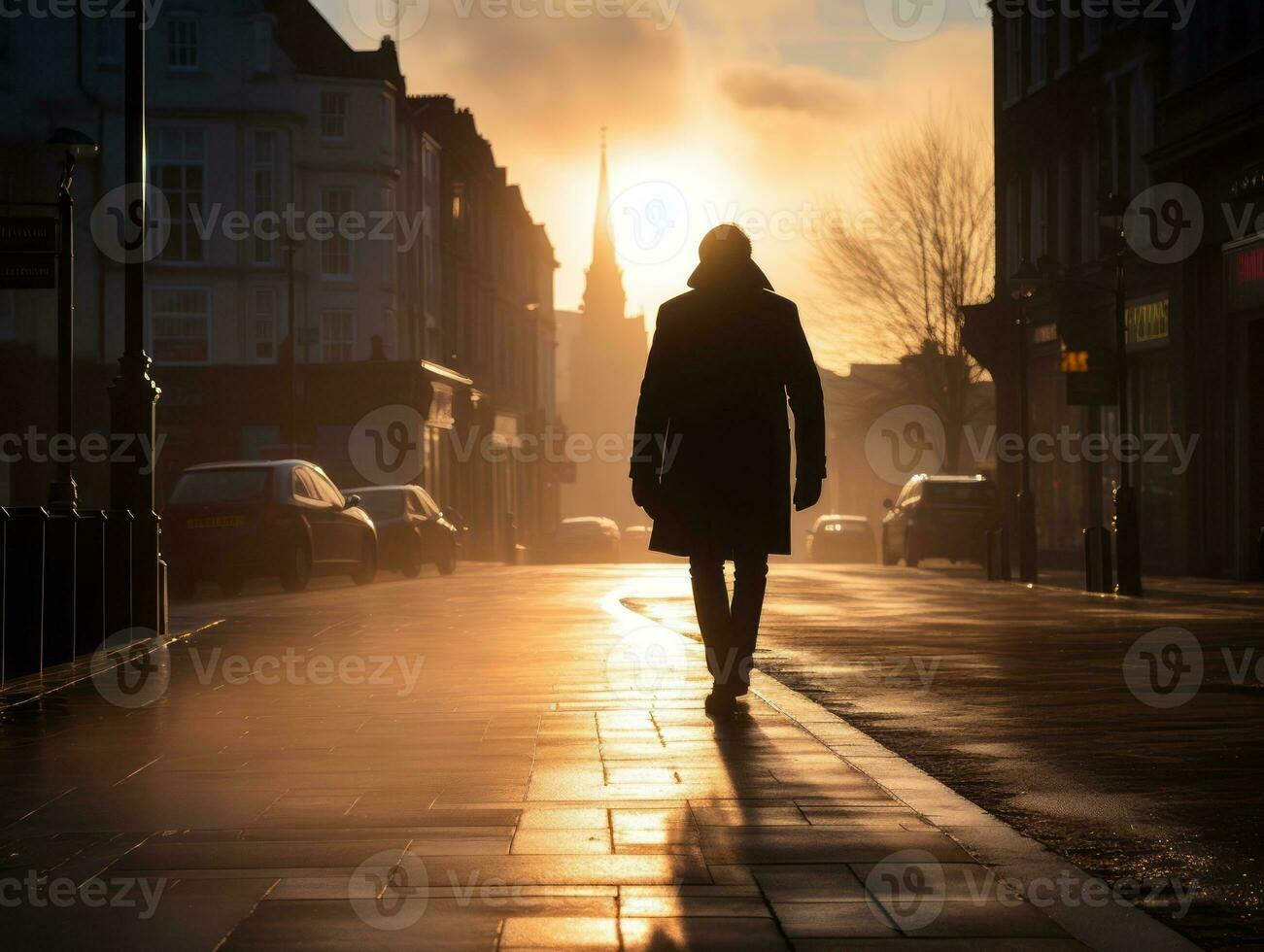 Man enjoys a leisurely stroll through the vibrant city streets AI Generative photo