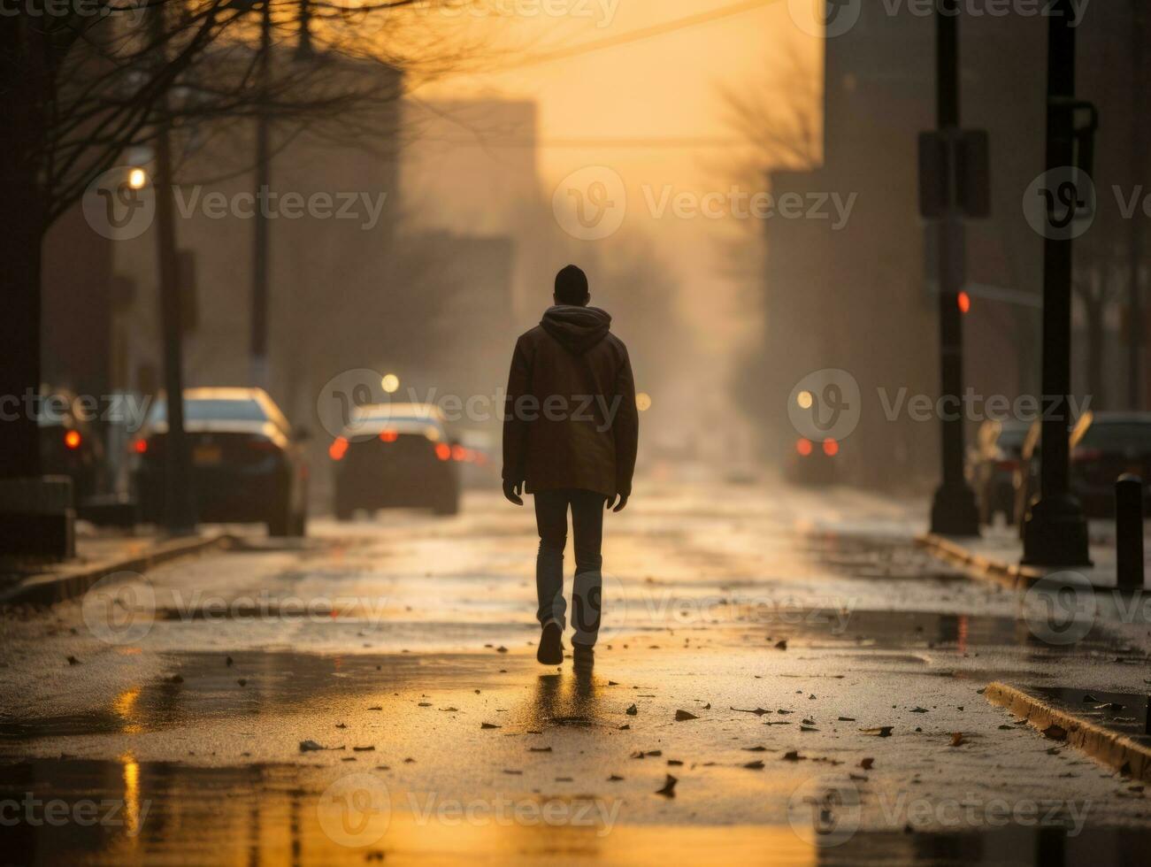 hombre disfruta un sin prisa paseo mediante el vibrante ciudad calles ai generativo foto