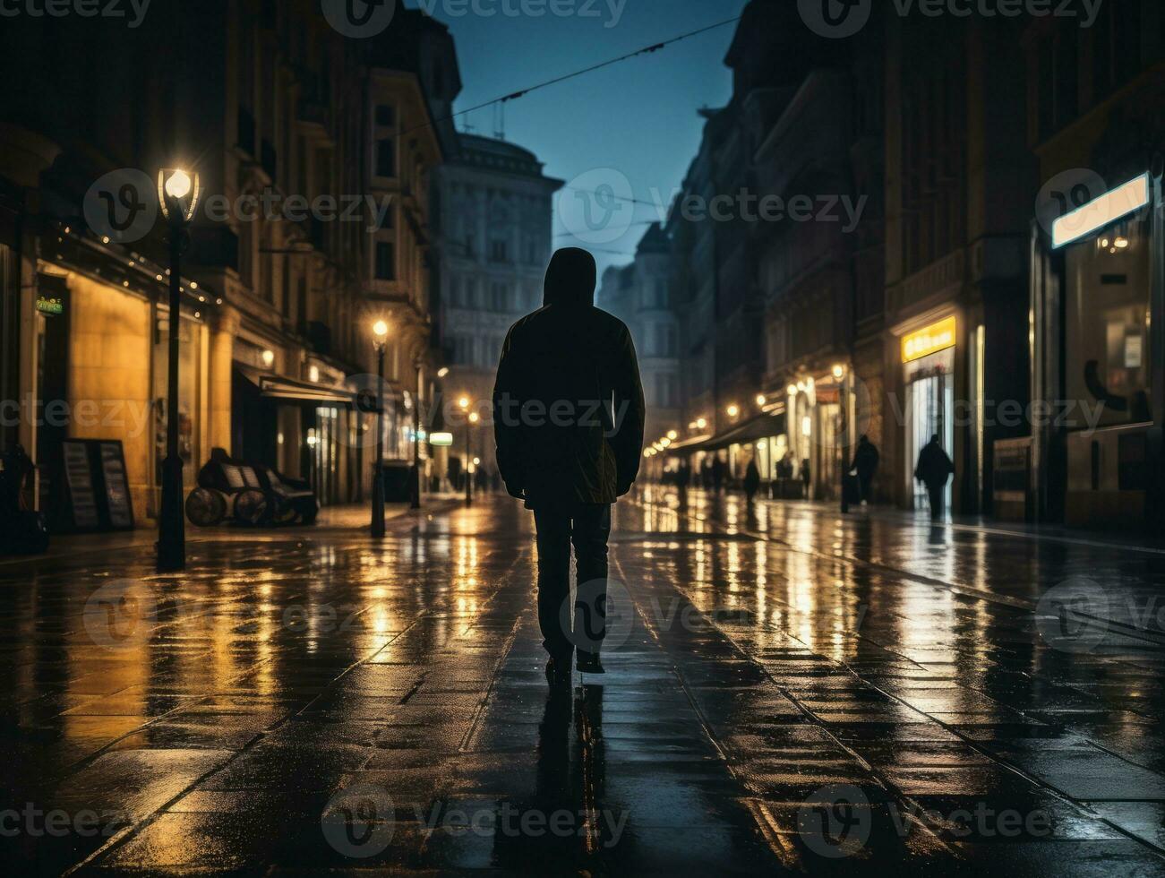 Man enjoys a leisurely stroll through the vibrant city streets AI Generative photo