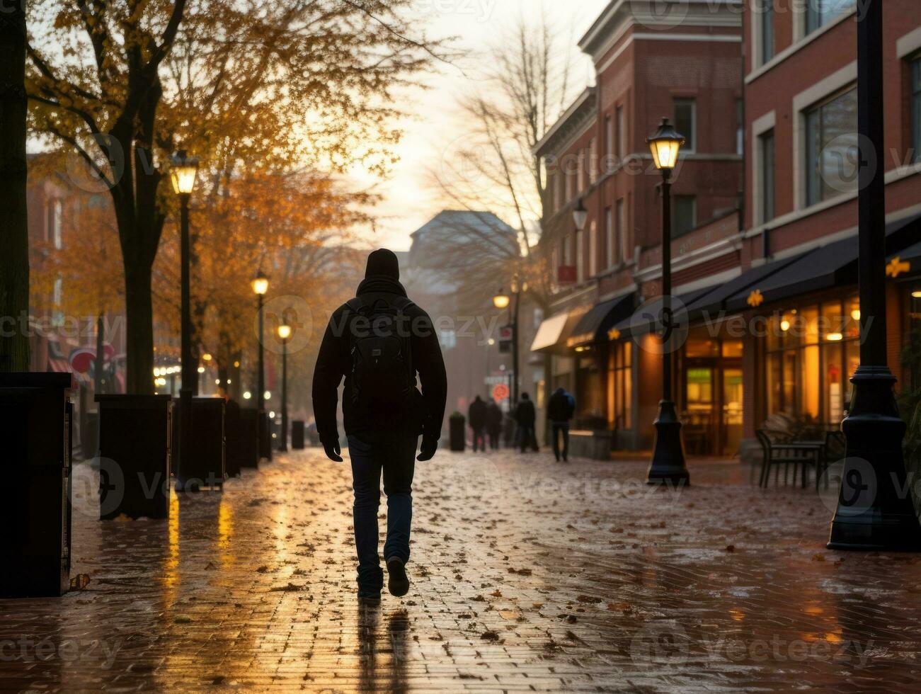 Man enjoys a leisurely stroll through the vibrant city streets AI Generative photo