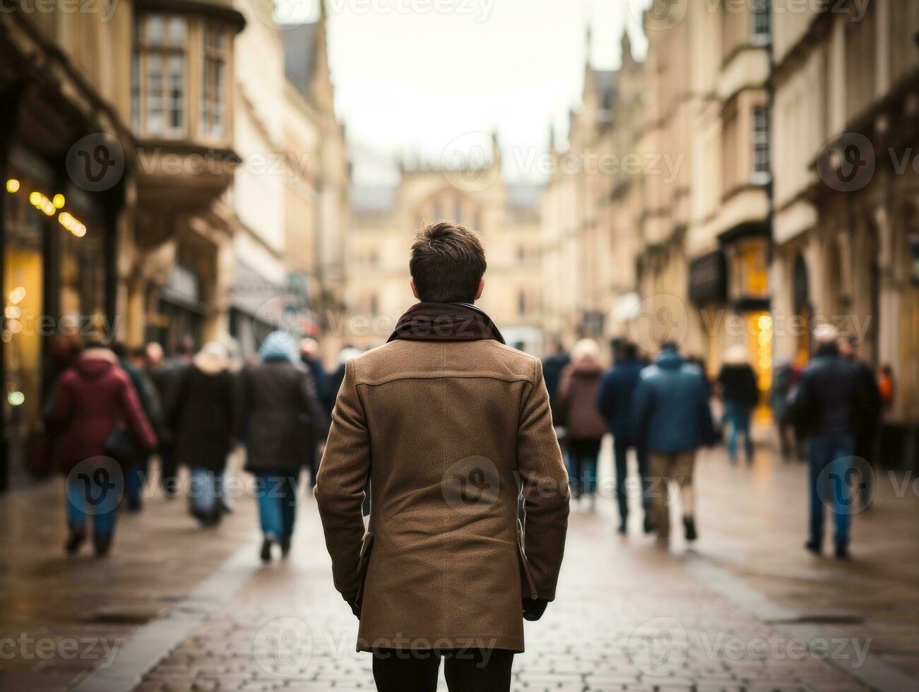 Man enjoys a leisurely stroll through the vibrant city streets AI Generative photo