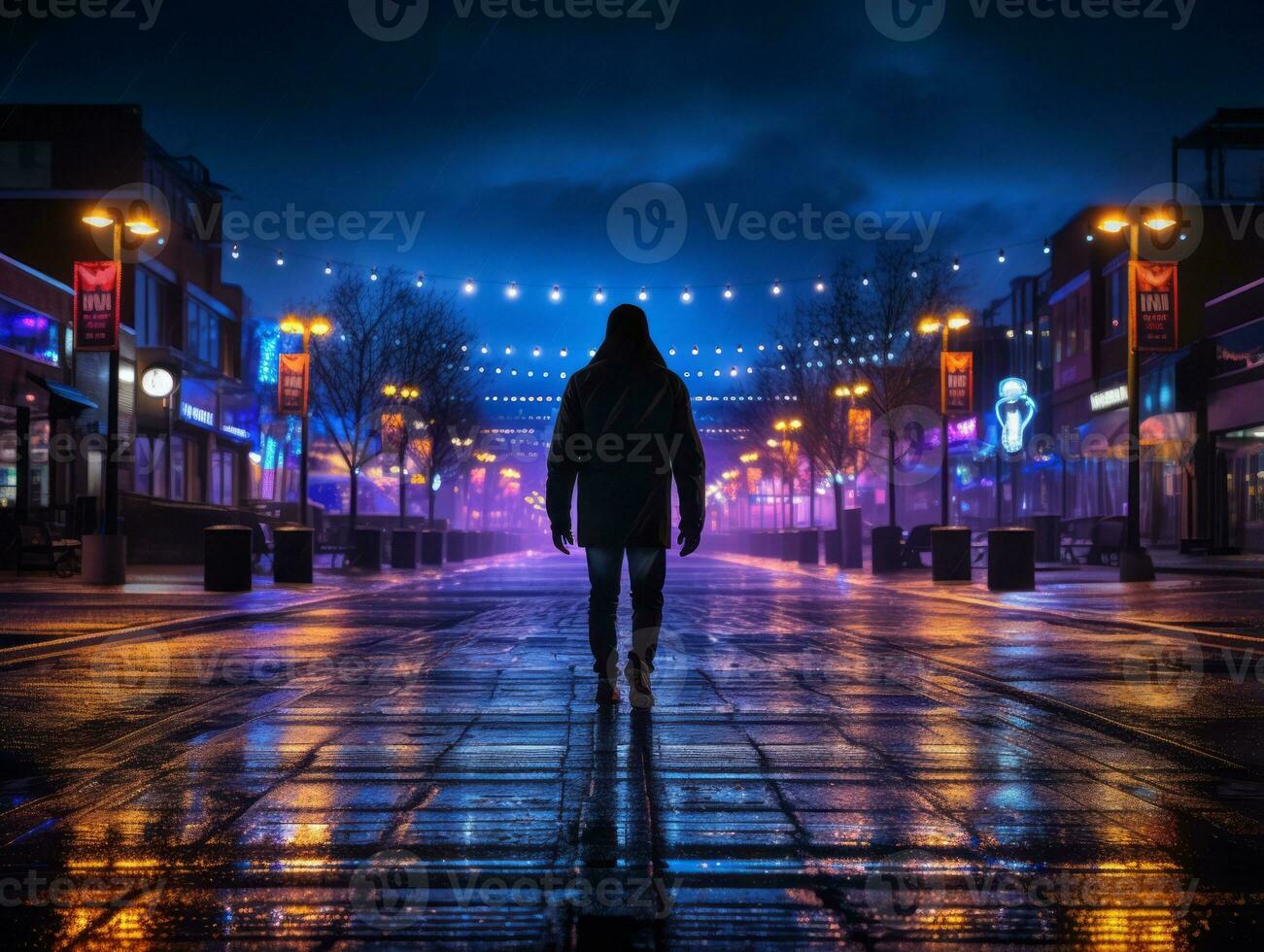 Man enjoys a leisurely stroll through the vibrant city streets AI Generative photo