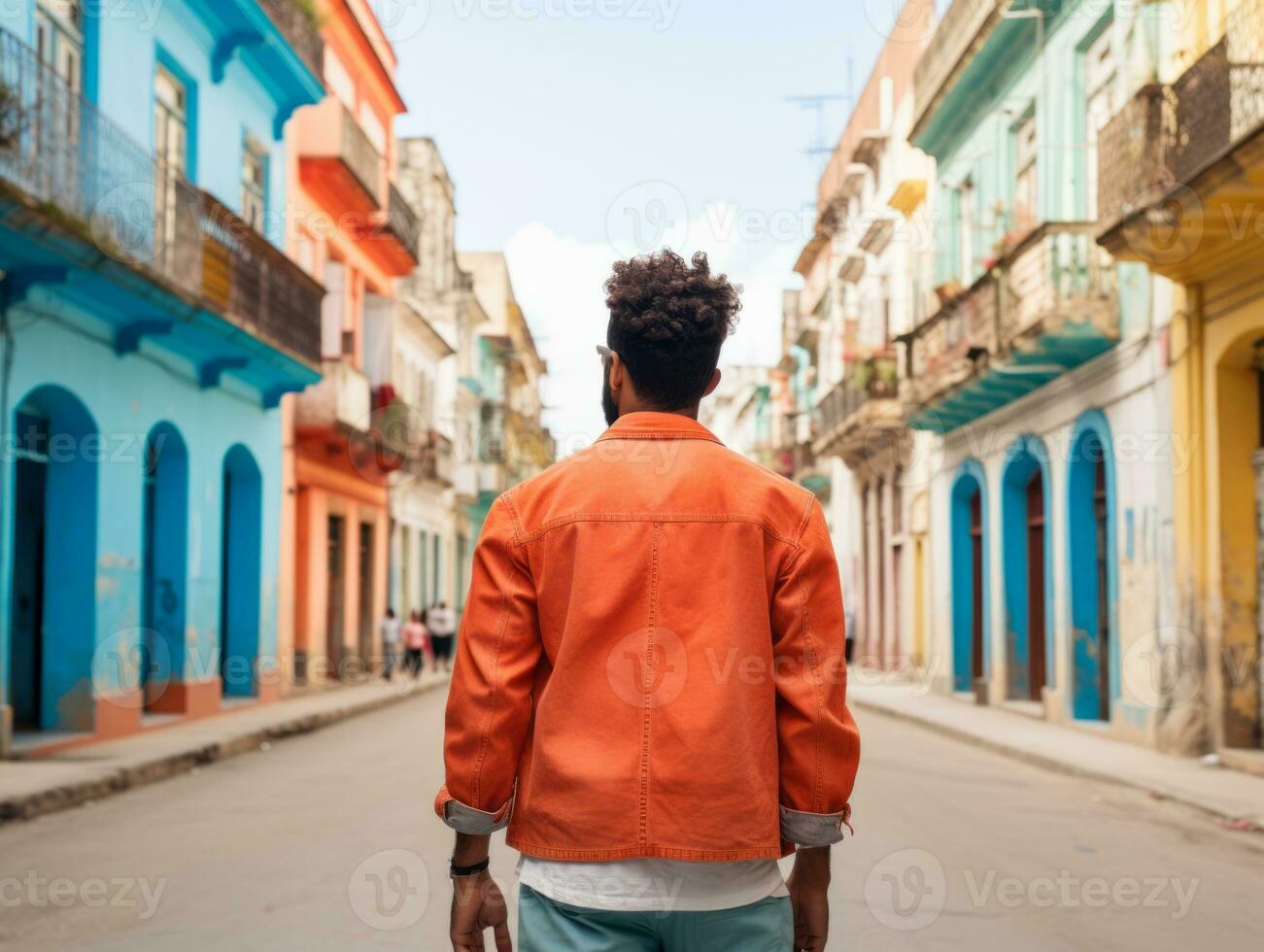 Man enjoys a leisurely stroll through the vibrant city streets AI Generative photo