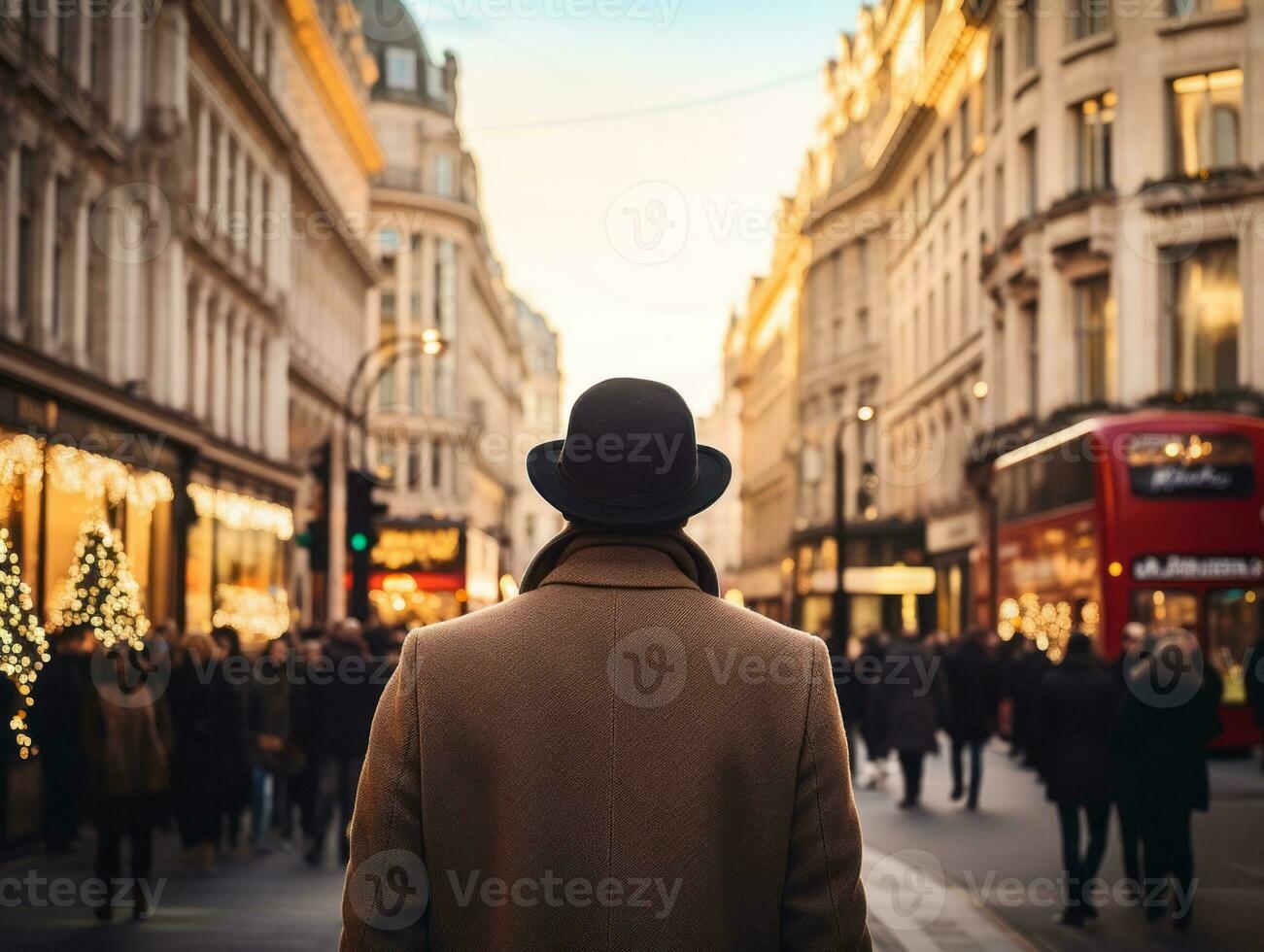 Man enjoys a leisurely stroll through the vibrant city streets AI Generative photo