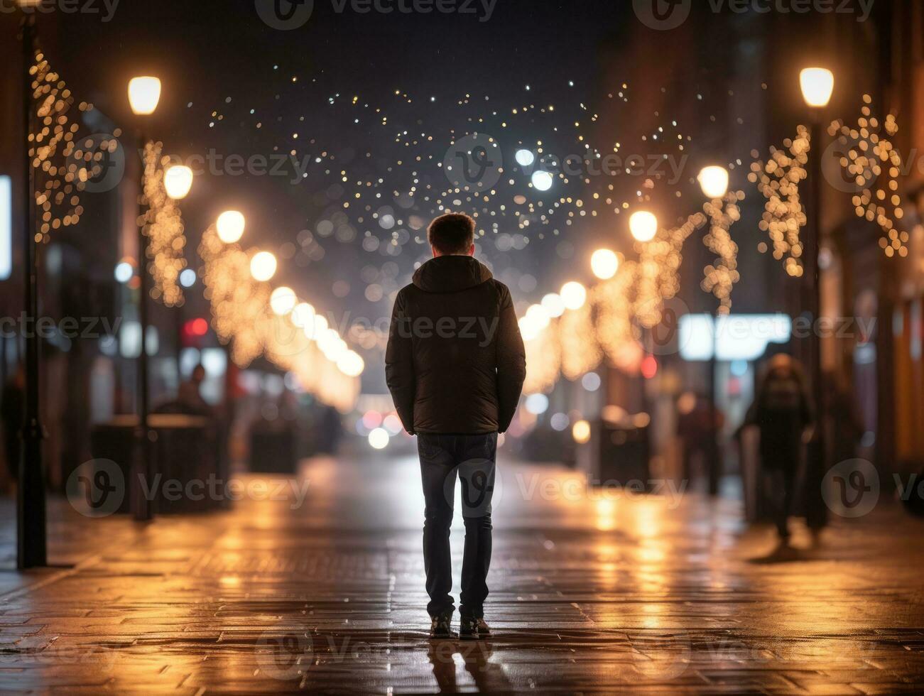 Man enjoys a leisurely stroll through the vibrant city streets AI Generative photo