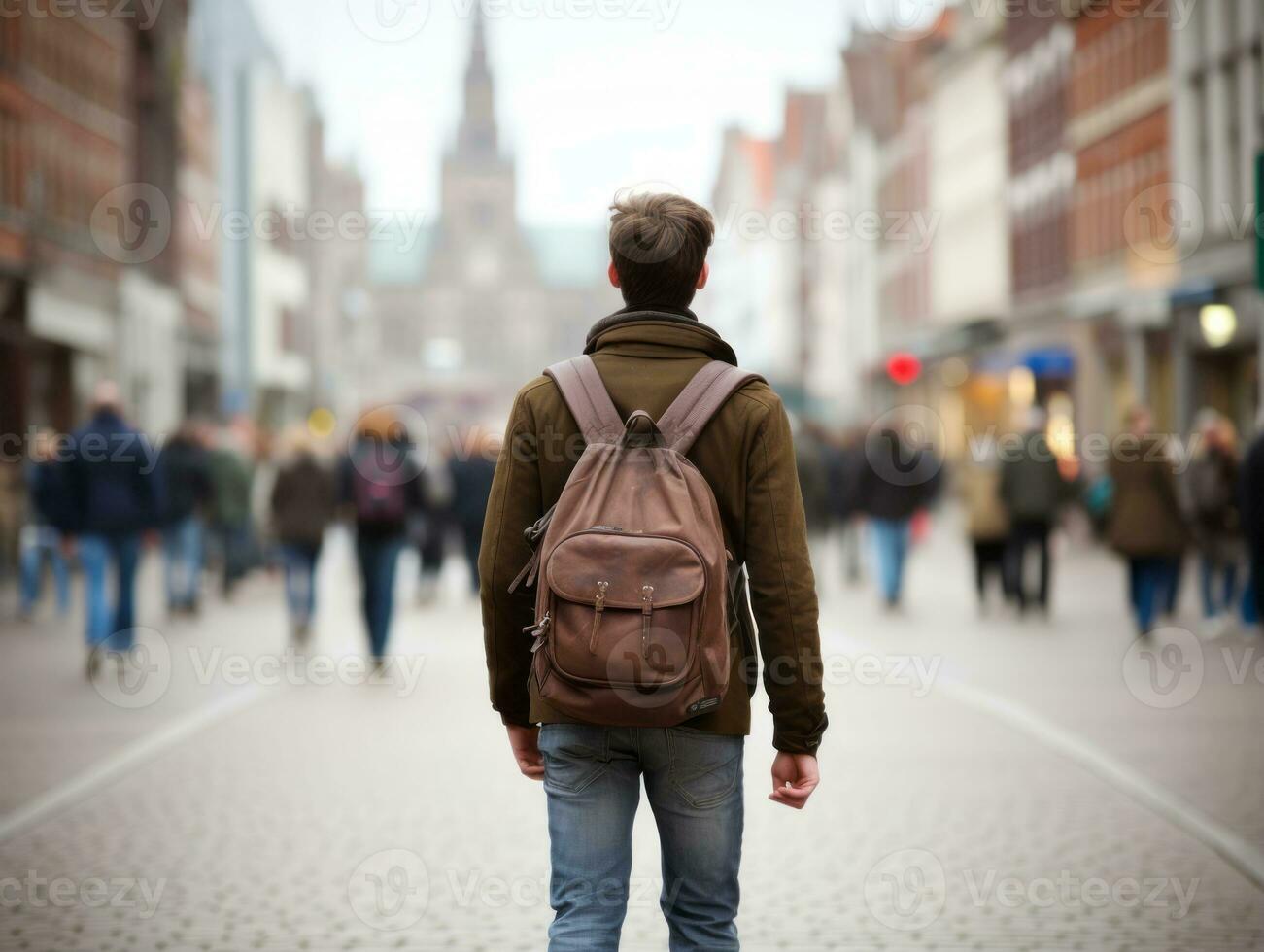 Man enjoys a leisurely stroll through the vibrant city streets AI Generative photo