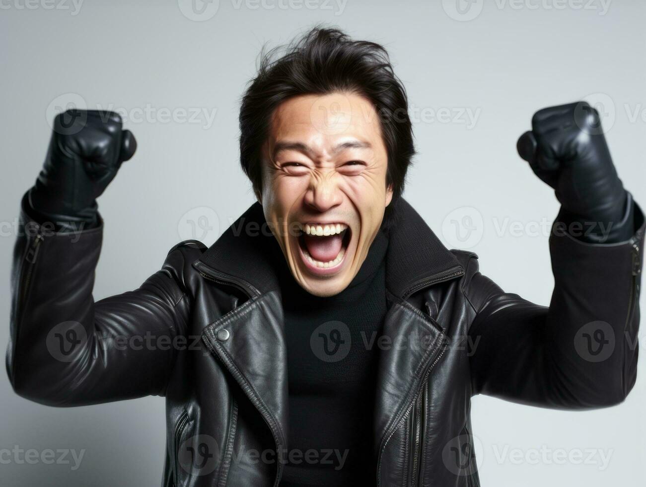40 year old asian man in playful pose on white background AI Generative photo