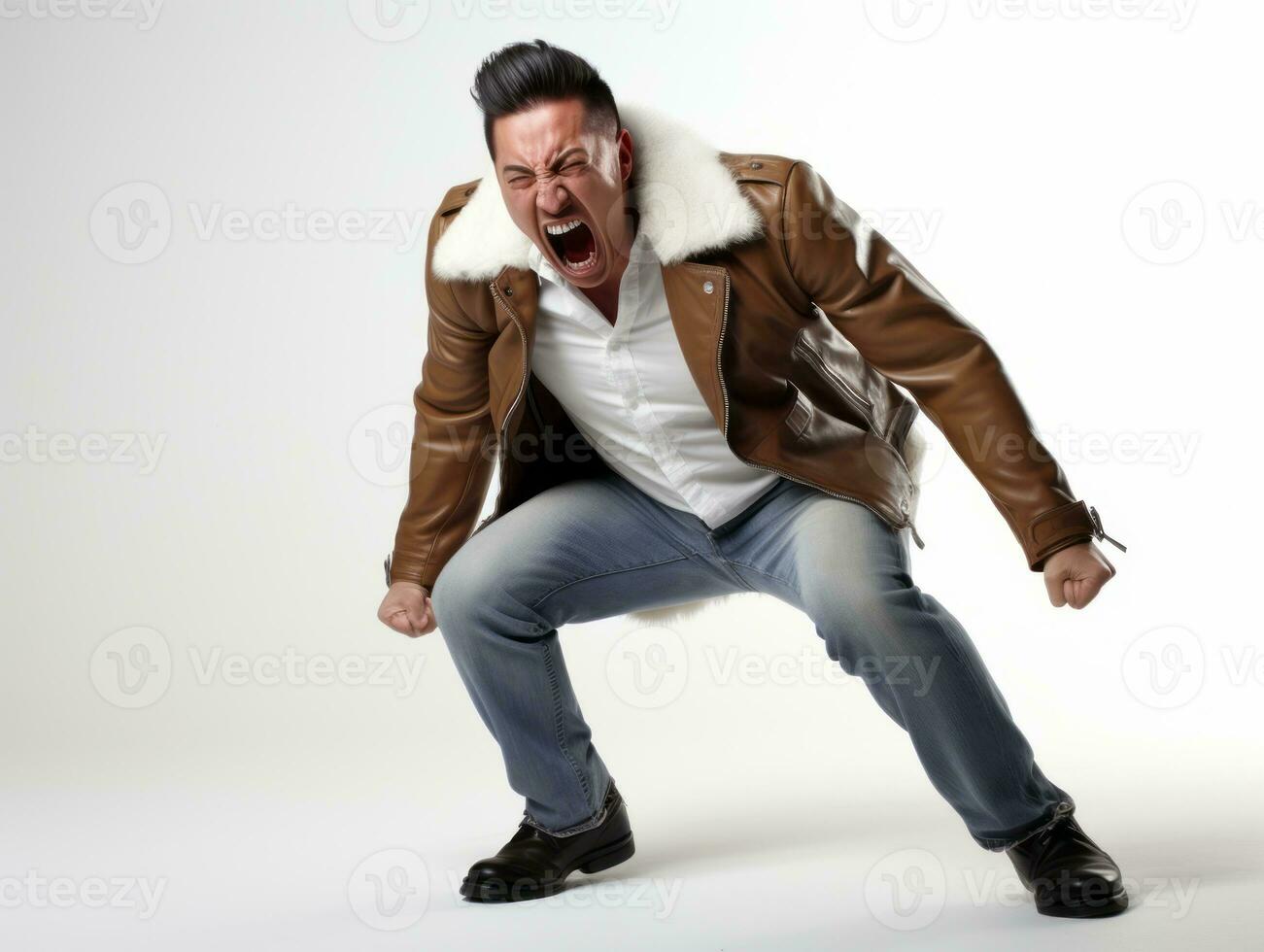 40 year old asian man in playful pose on white background AI Generative photo