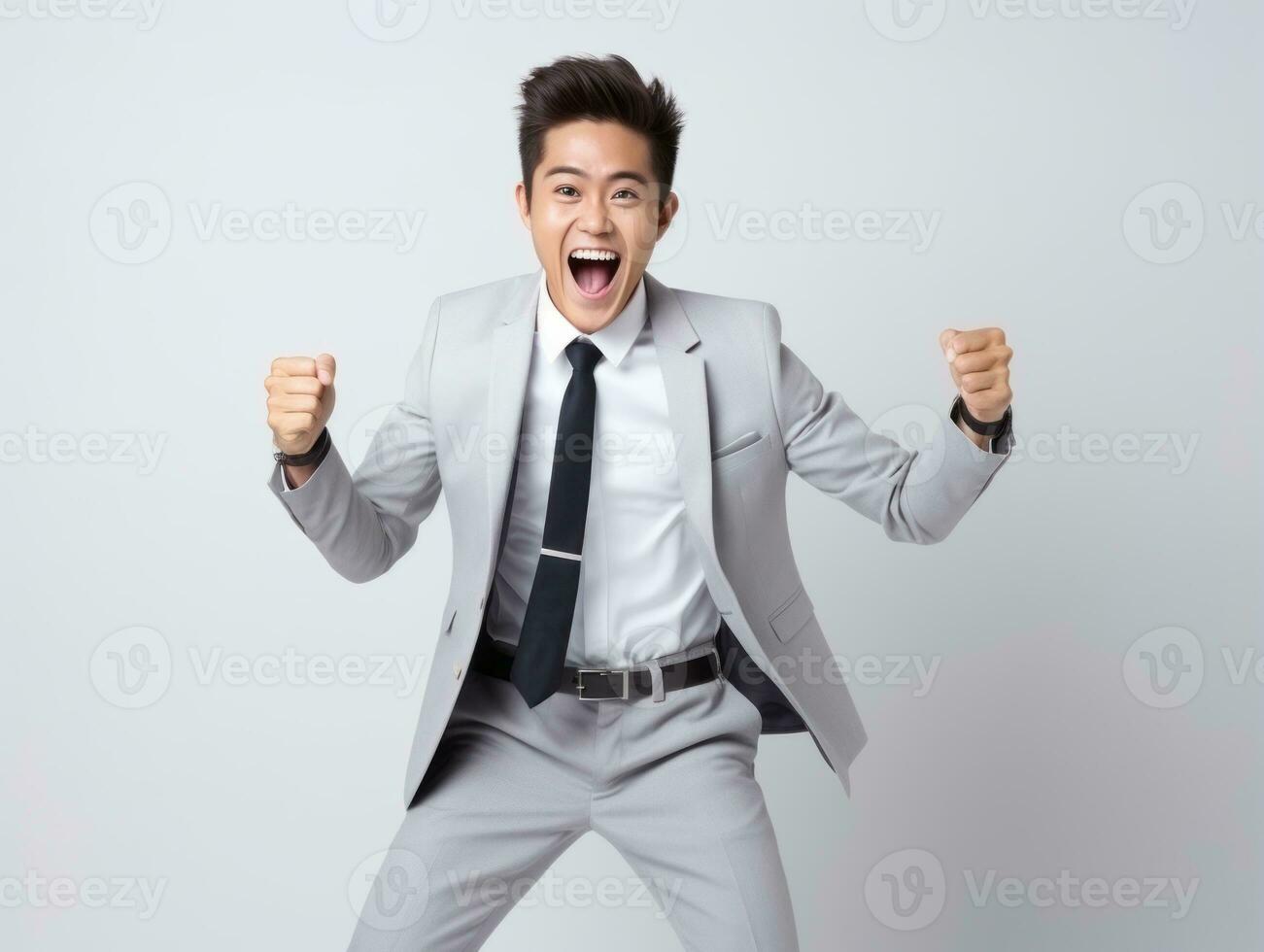 40 year old asian man in playful pose on white background AI Generative photo