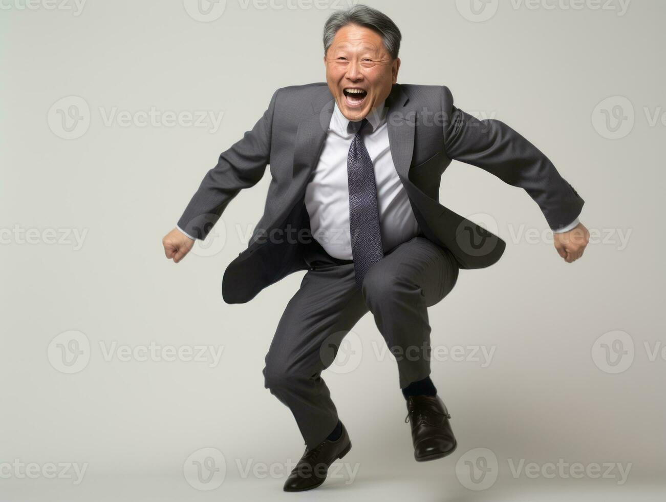 40 year old asian man in playful pose on white background AI Generative photo