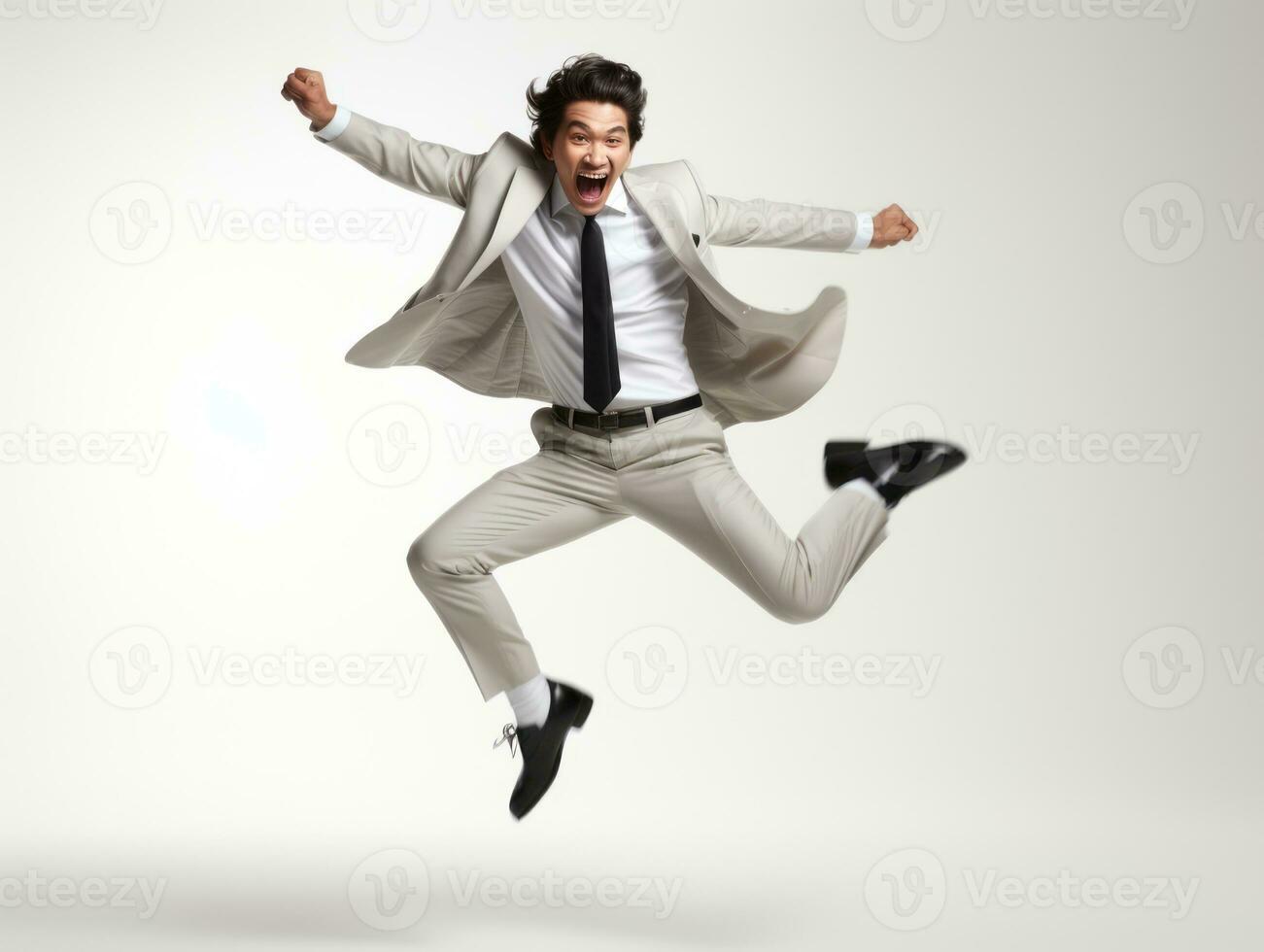40 year old asian man in playful pose on white background AI Generative photo