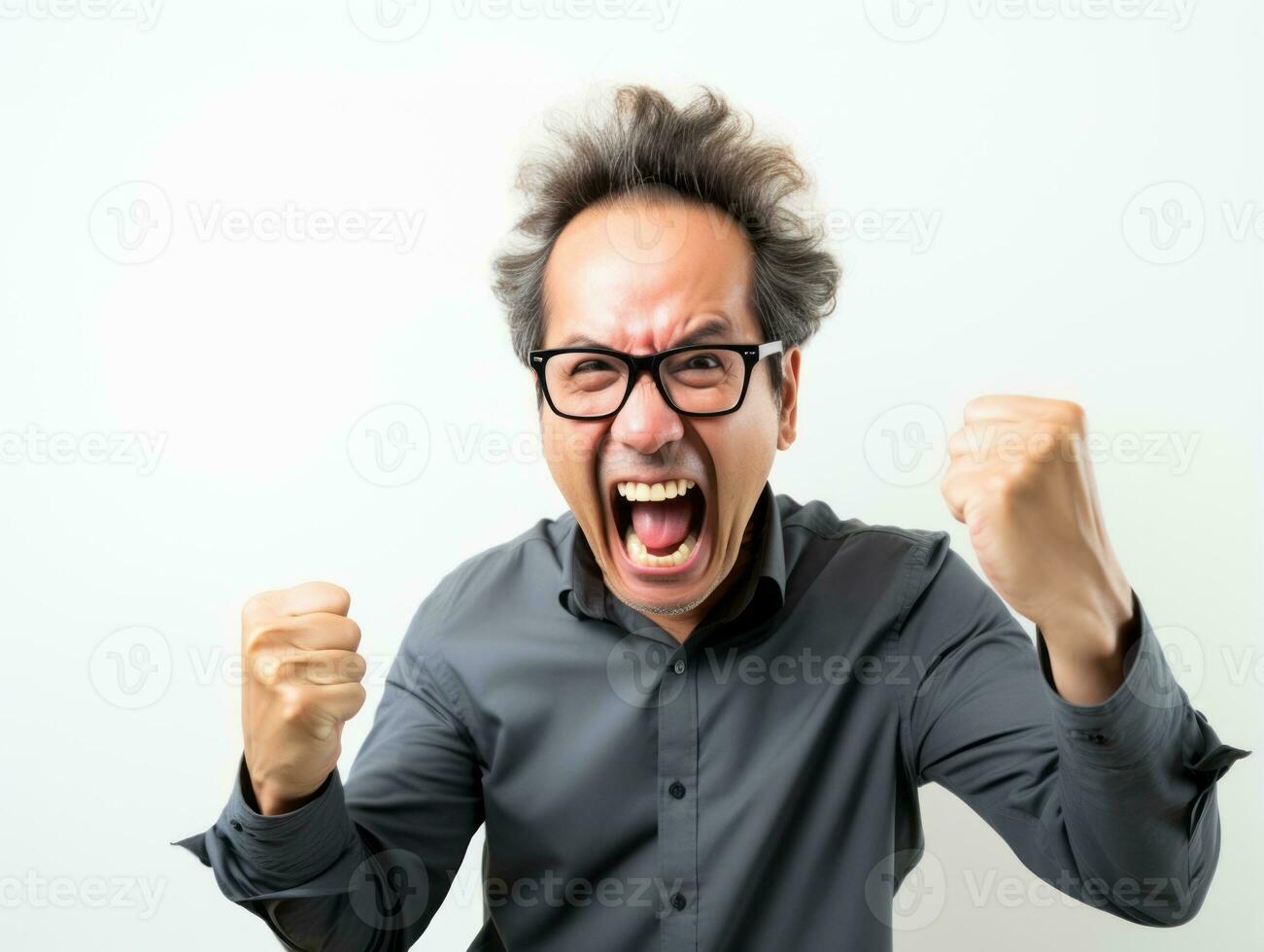 40 year old asian man in playful pose on white background AI Generative photo