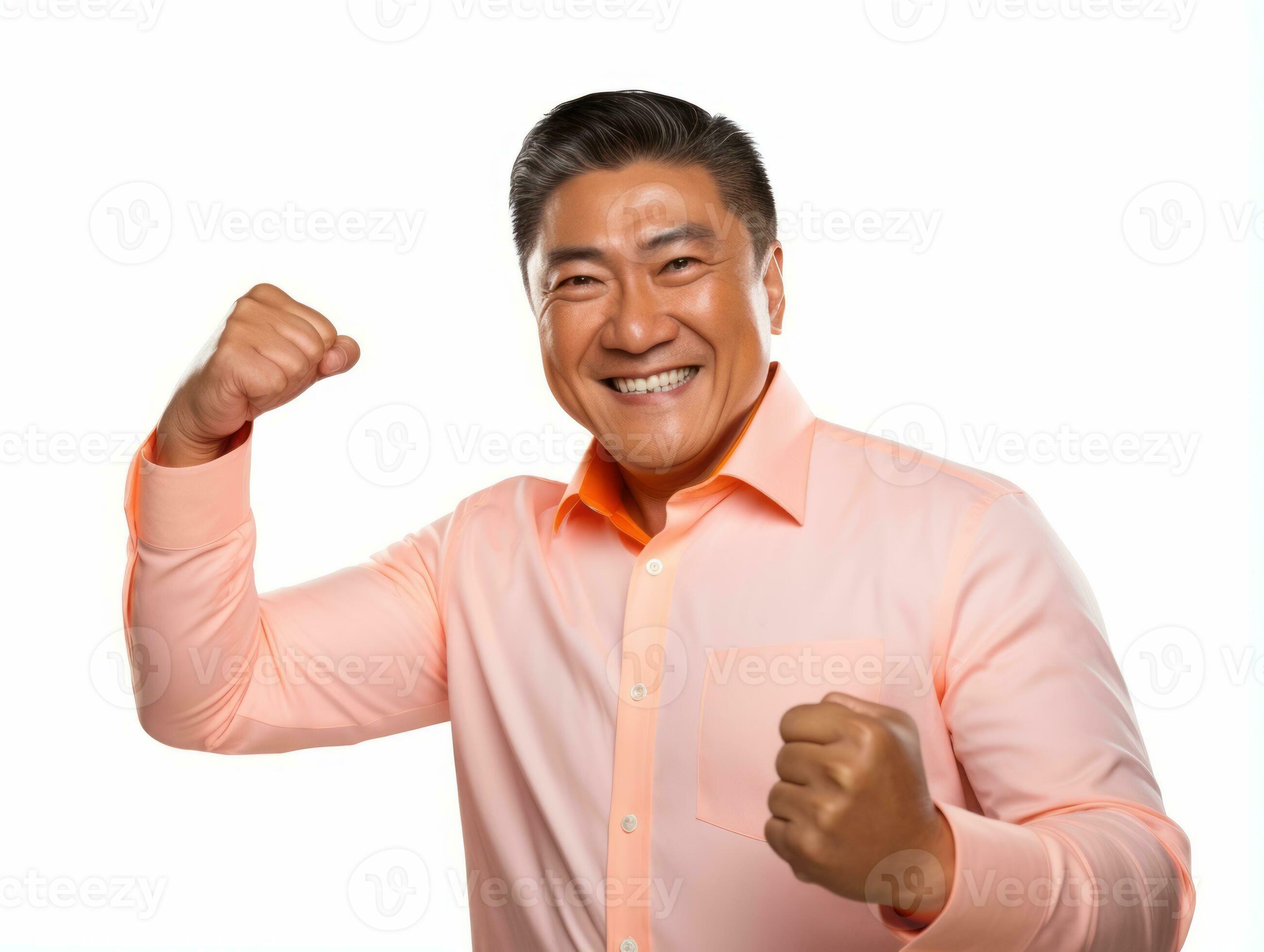 40 year old asian man in playful pose on white background AI Generative - 40 Year Old Japanese Man Goes Viral