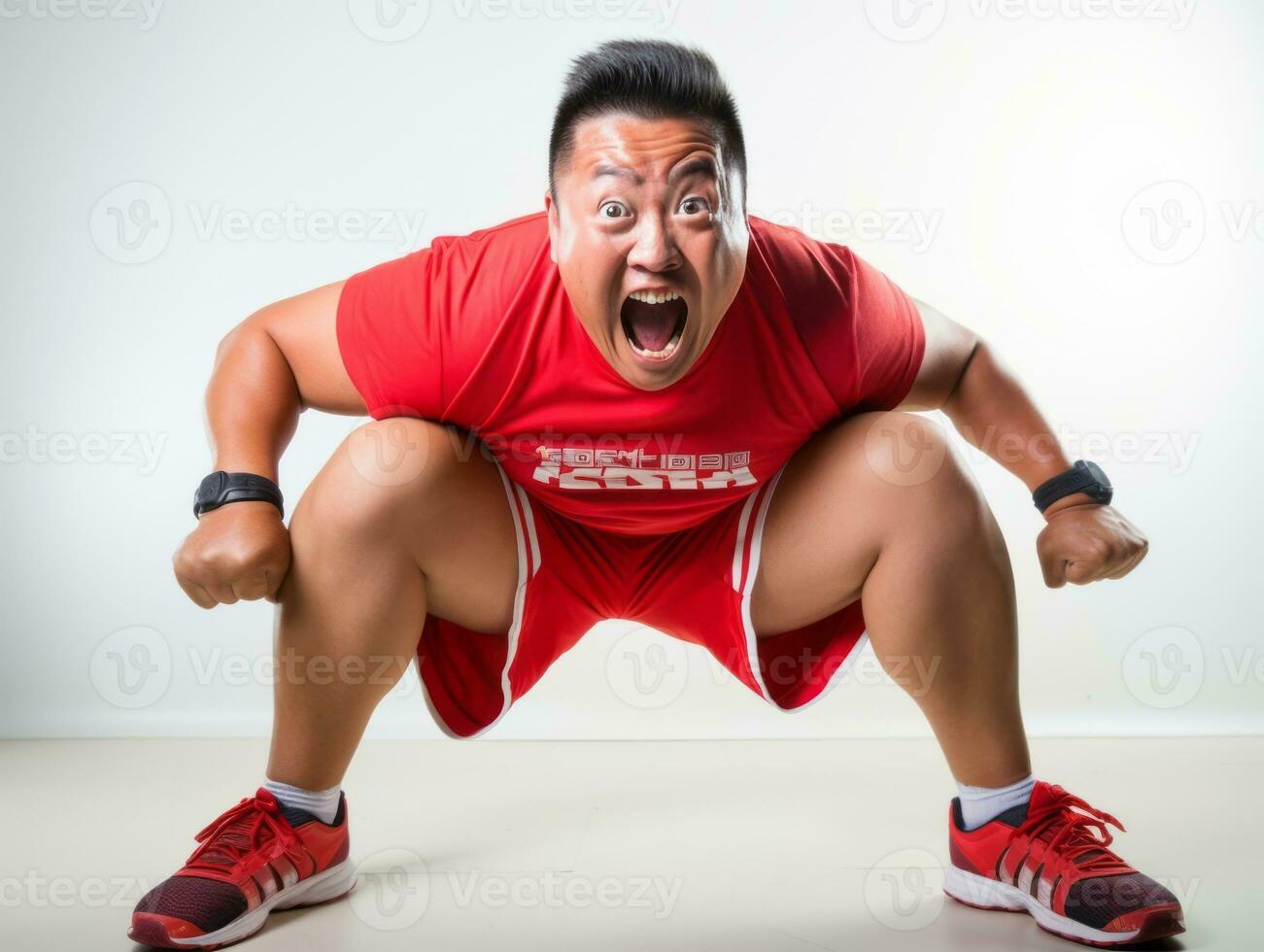 40 year old asian man in playful pose on white background AI Generative photo