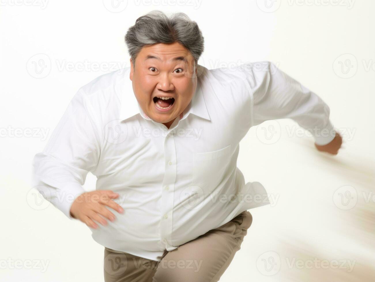 40 year old asian man in playful pose on white background AI Generative photo