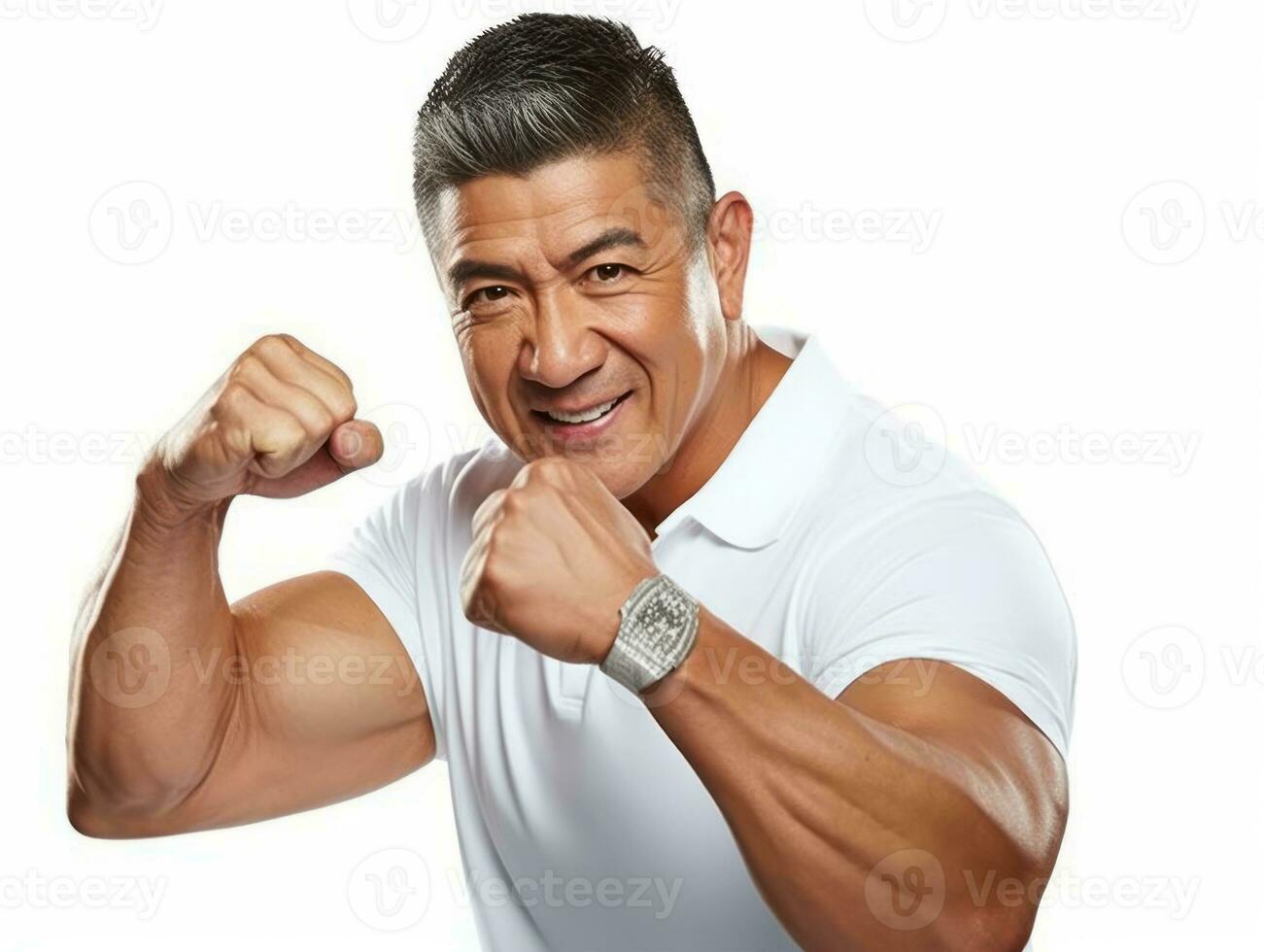 40 year old asian man in playful pose on white background AI Generative photo