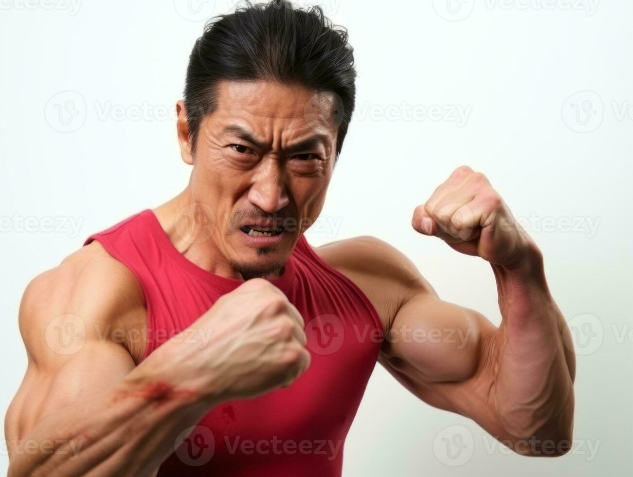 40 year old asian man in playful pose on white background AI Generative photo