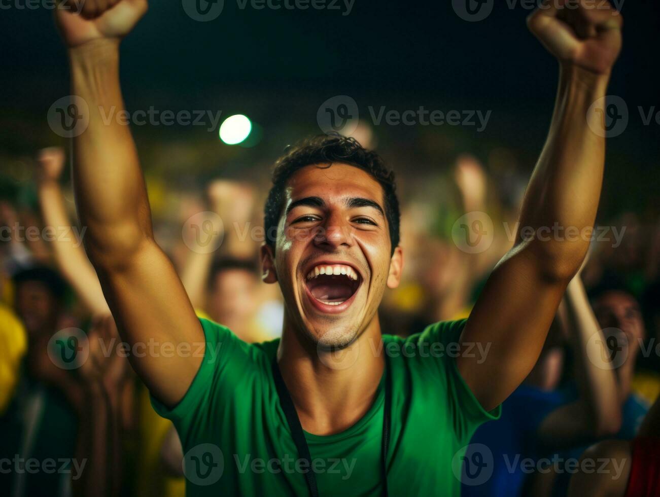 Brazilian man celebrates his soccer teams victory AI Generative photo