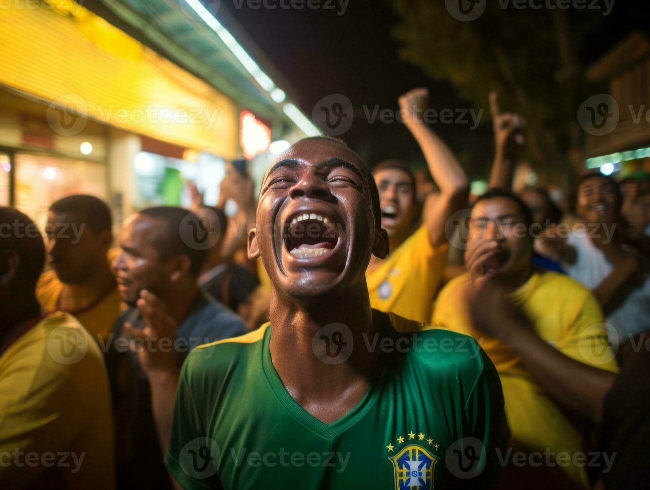 Brazilian man celebrates his soccer teams victory AI Generative photo