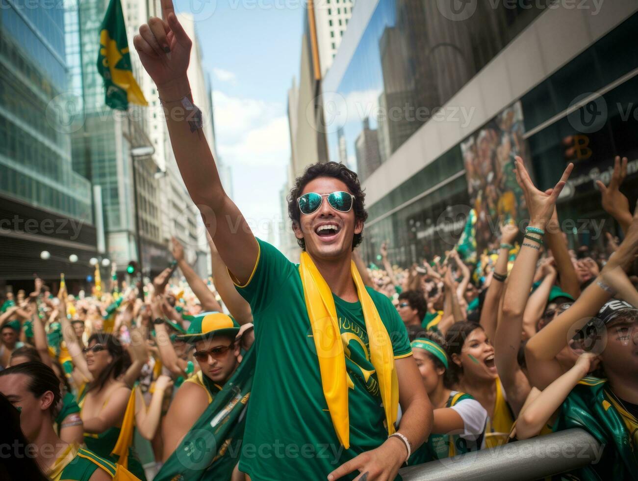 Brazilian man celebrates his soccer teams victory AI Generative photo