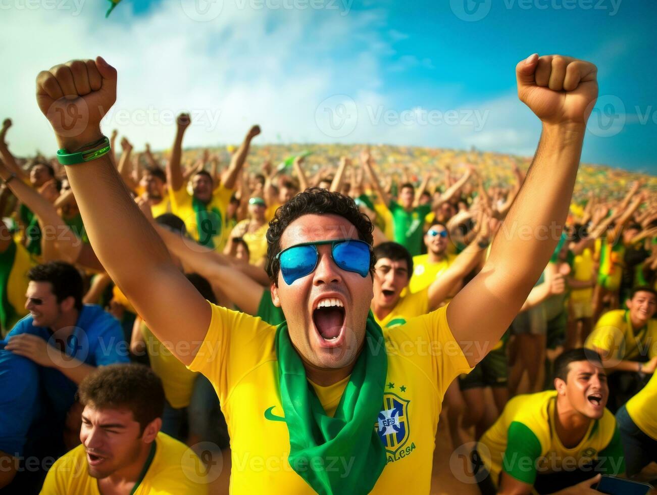 Brazilian man celebrates his soccer teams victory AI Generative photo