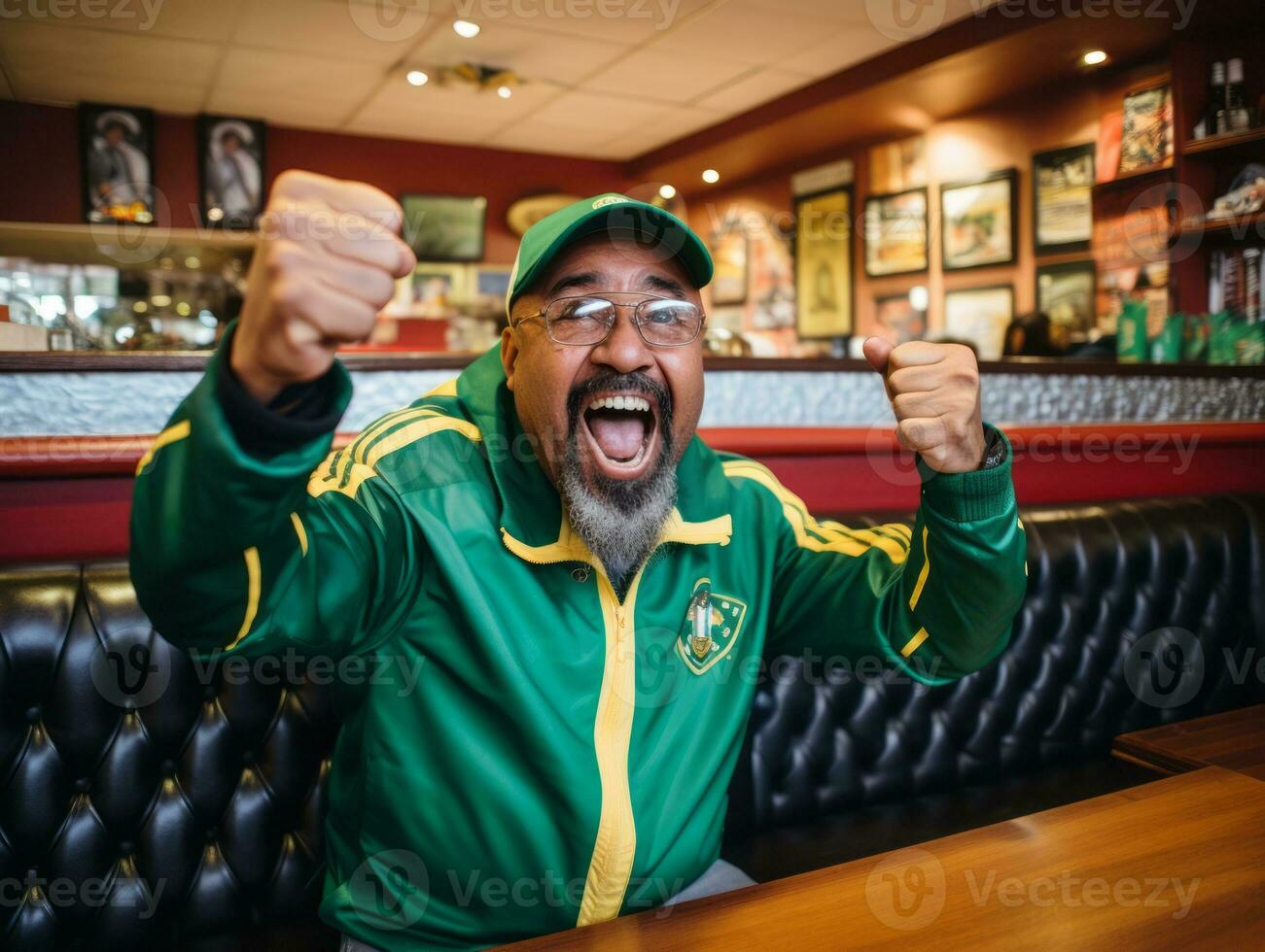 Brazilian man celebrates his soccer teams victory AI Generative photo