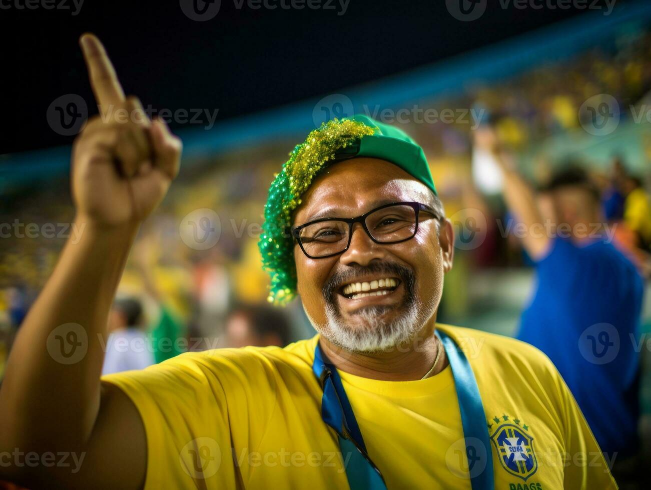 Brazilian man celebrates his soccer teams victory AI Generative photo