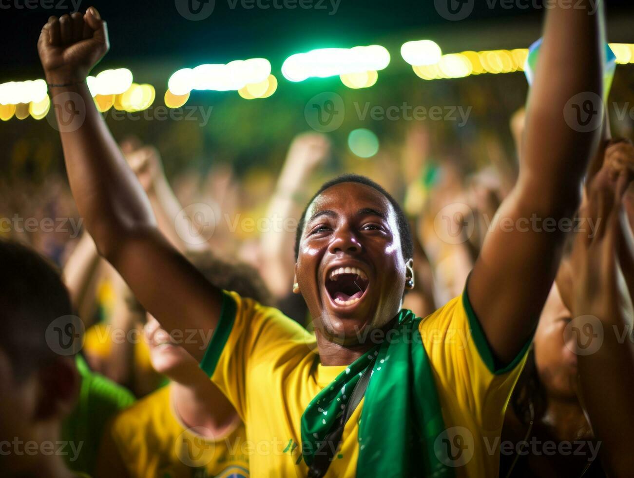 Brazilian man celebrates his soccer teams victory AI Generative photo