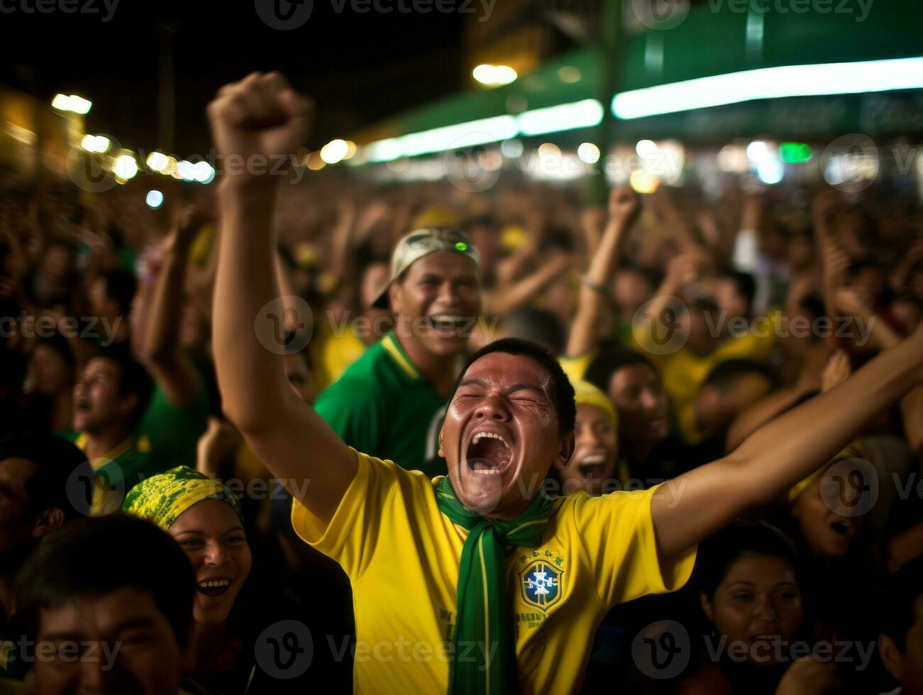 Brazilian man celebrates his soccer teams victory AI Generative photo