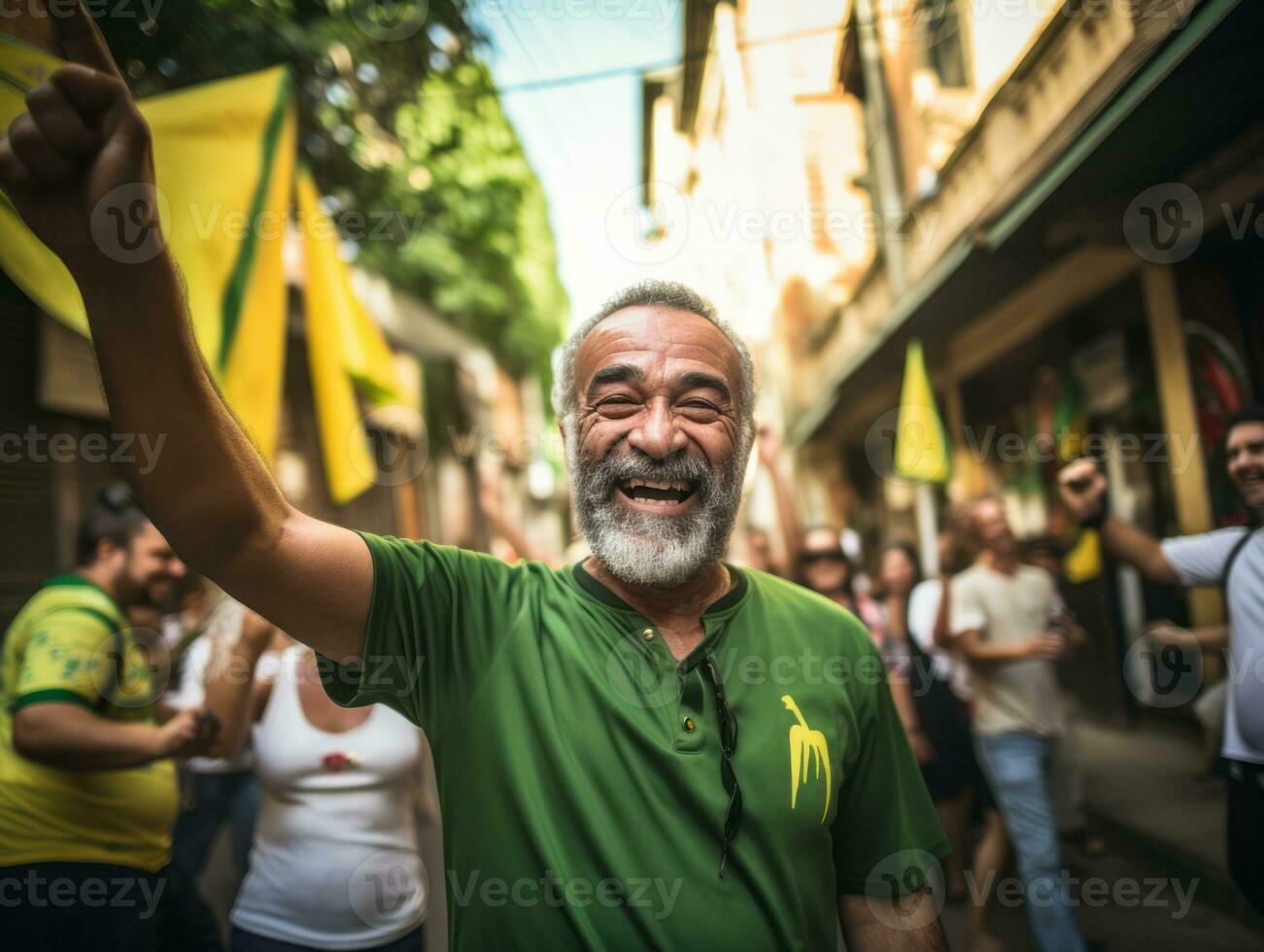 Brazilian man celebrates his soccer teams victory AI Generative photo