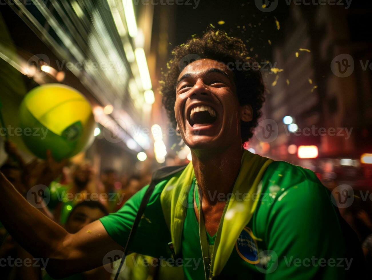 Brazilian man celebrates his soccer teams victory AI Generative photo