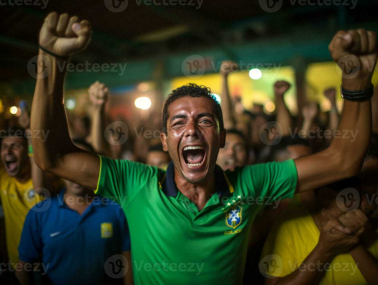 Brazilian man celebrates his soccer teams victory AI Generative photo
