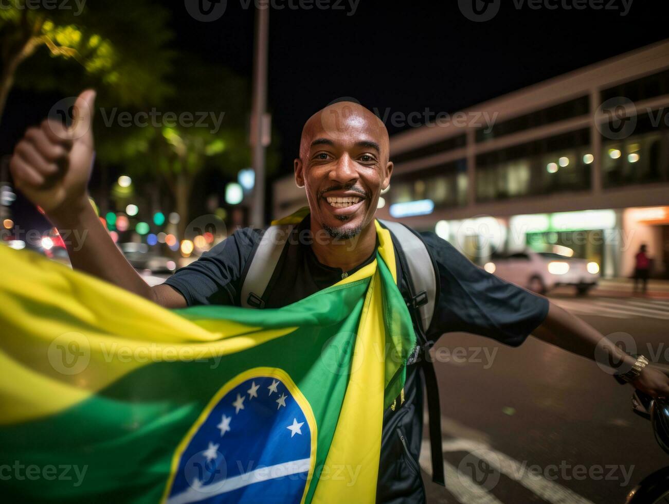 Brazilian man celebrates his soccer teams victory AI Generative photo