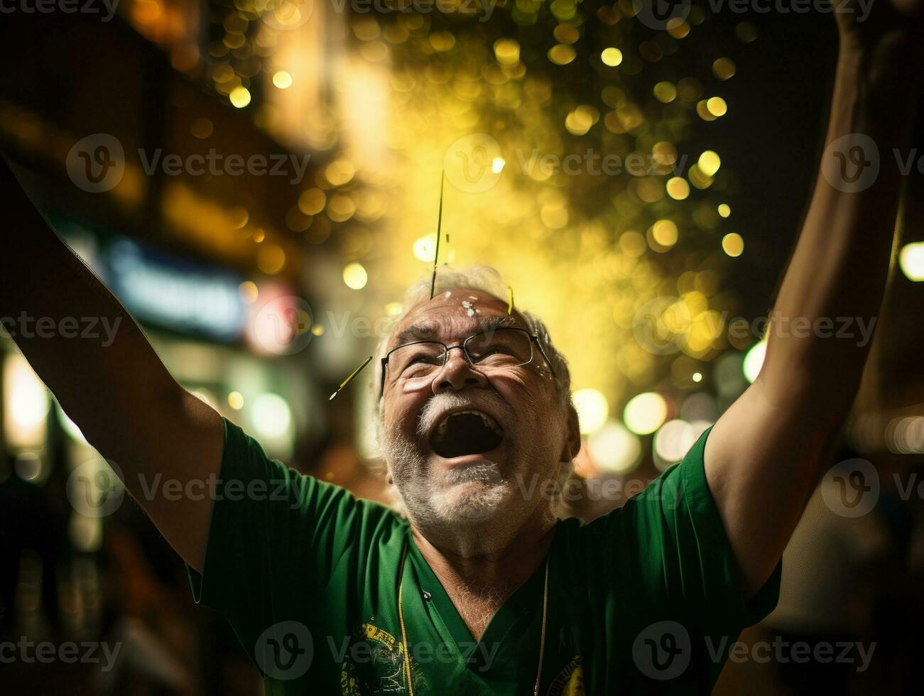 brasileño hombre celebra su fútbol equipos victoria ai generativo foto