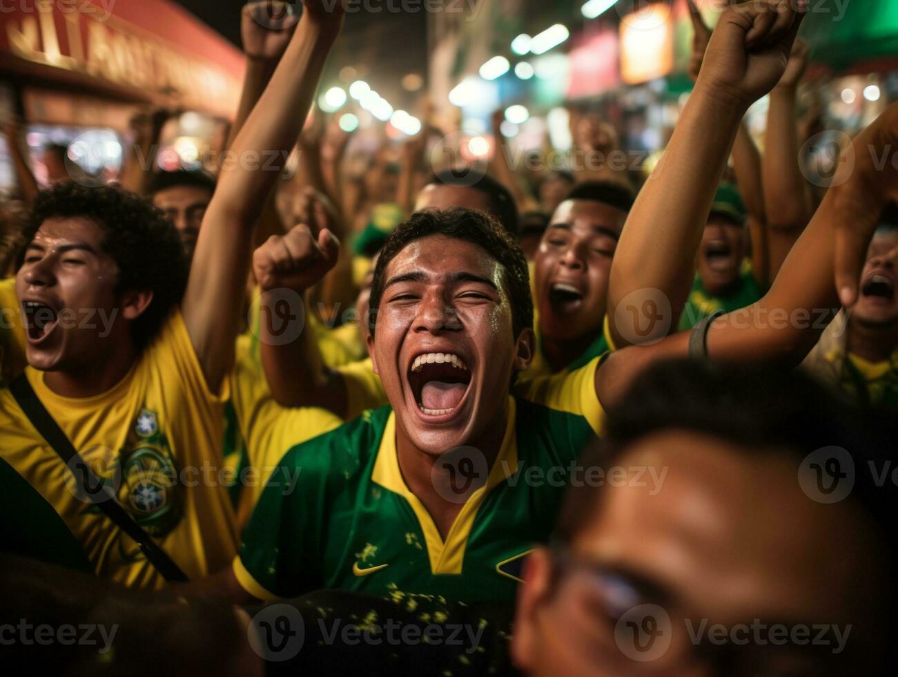 Brazilian man celebrates his soccer teams victory AI Generative photo