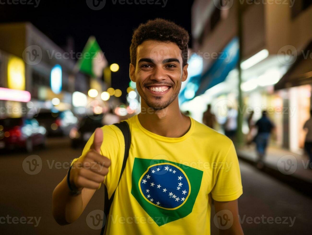 Brazilian man celebrates his soccer teams victory AI Generative photo