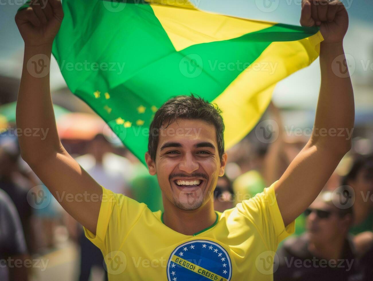 Brazilian man celebrates his soccer teams victory AI Generative photo