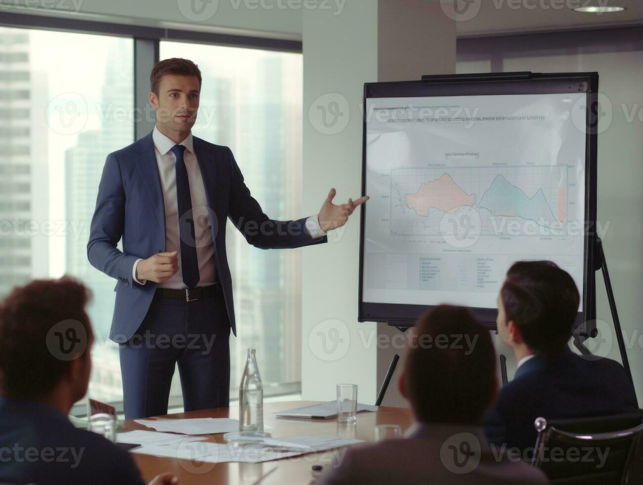 Man in a business meeting leading with confidence AI Generative photo