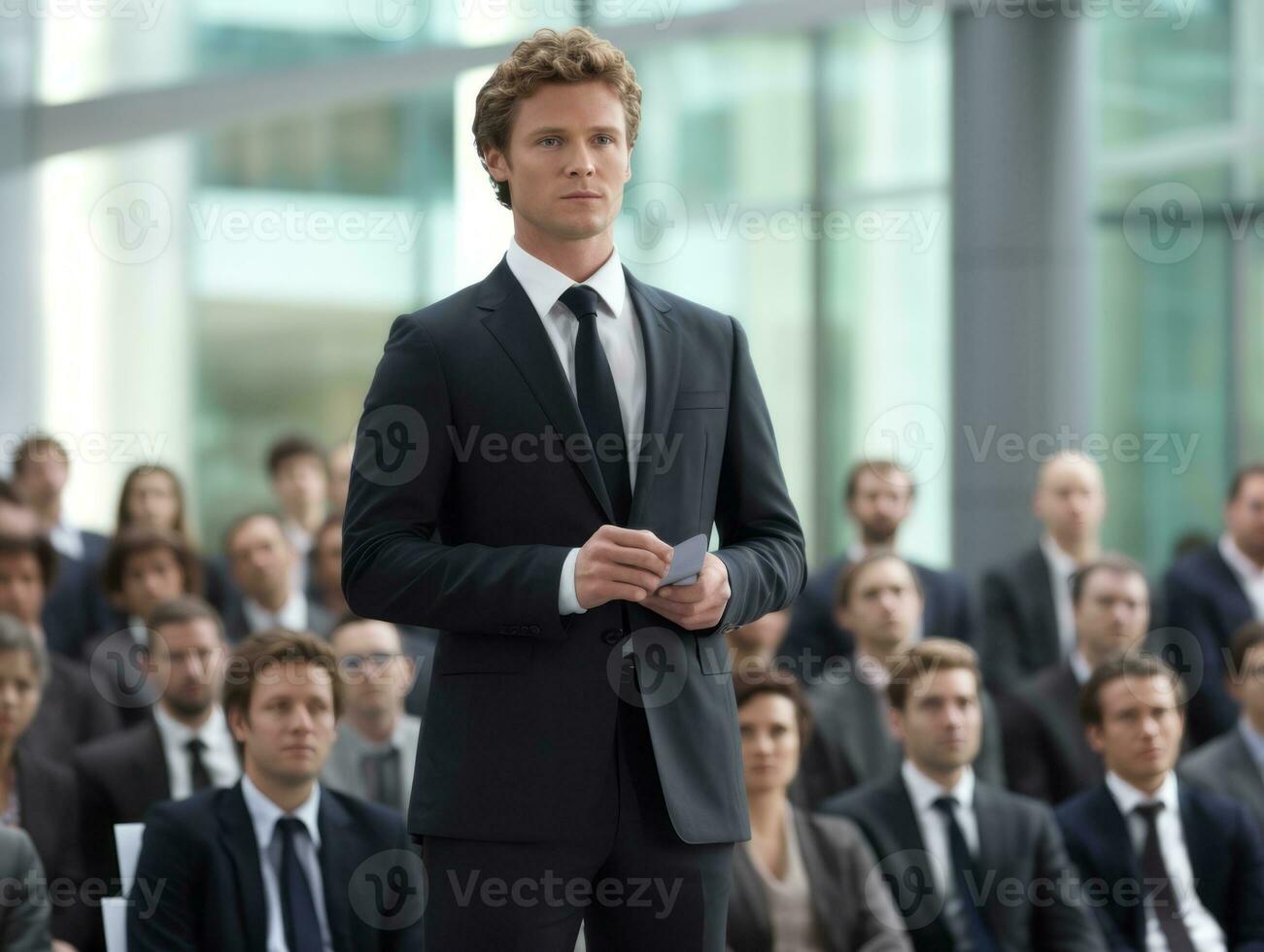 Man in a business meeting leading with confidence AI Generative photo